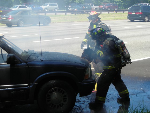 Car Fire - GSP North 08/17/08 FF MacKenzie cuts open the hood